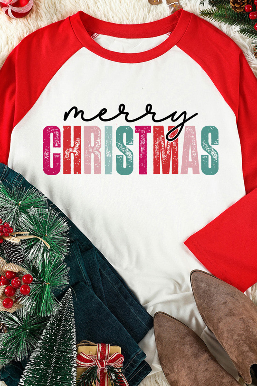 Merry CHRISTMAS Color Block Long Sleeve Top