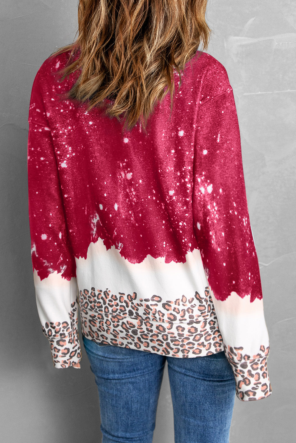 Red Joy To The World Leopard Print Loose Sweatshirt