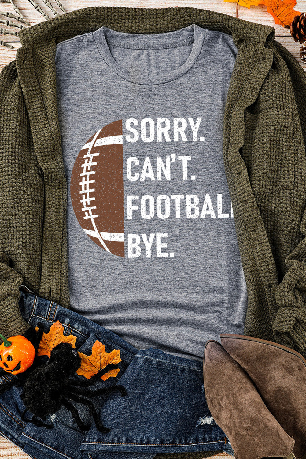 Gray American Football Graphic Casual T Shirt