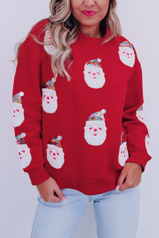 Red Sequined Christmas Santa Clause Graphic Sweatshirt