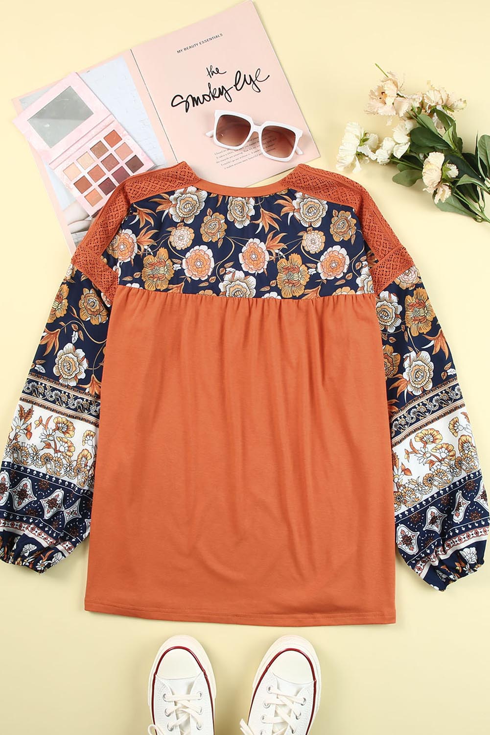 Brown Pumpkin Patch Floral Patch Long Sleeve Graphic Tee