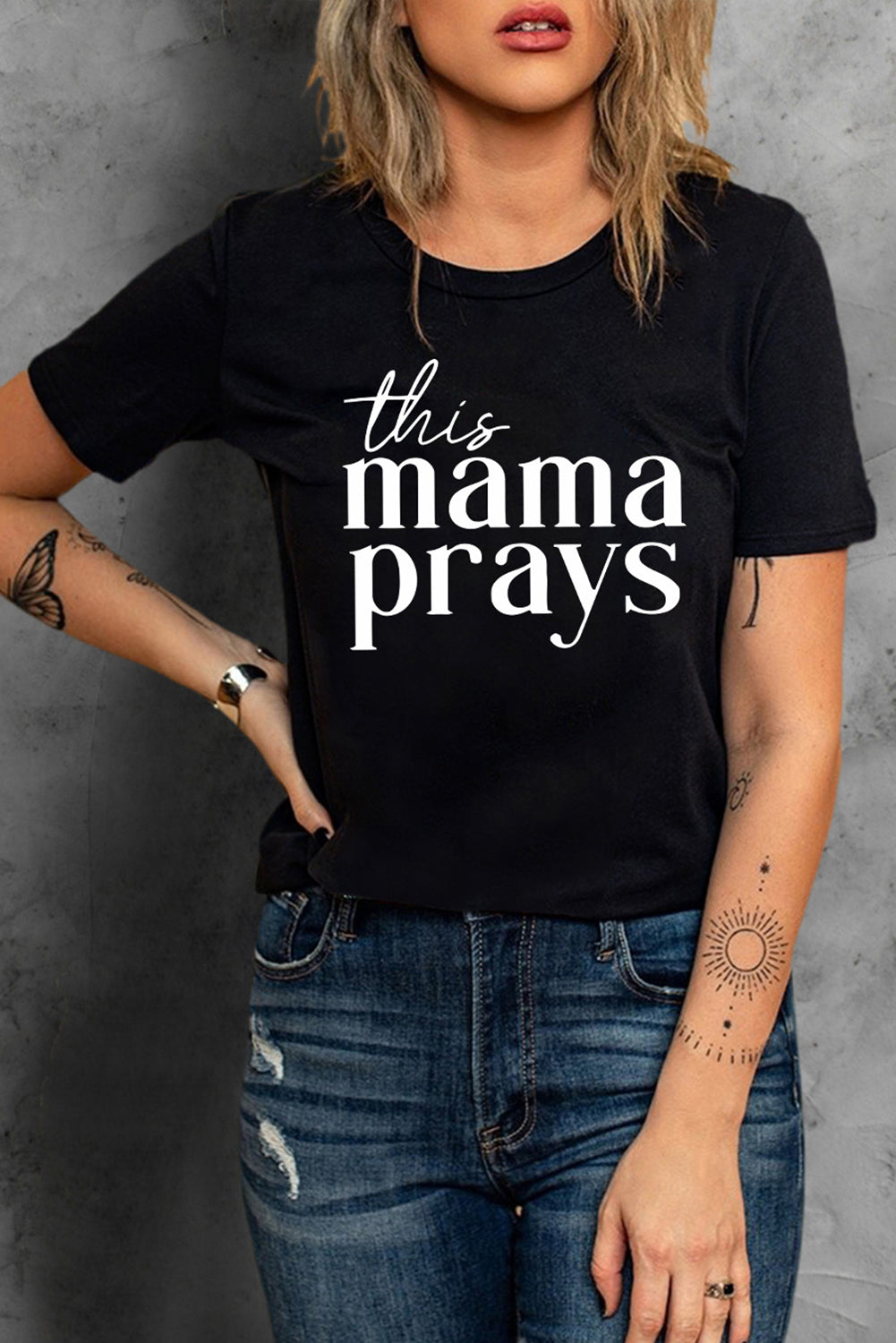 Black This mama prays Graphic Plain Tee
