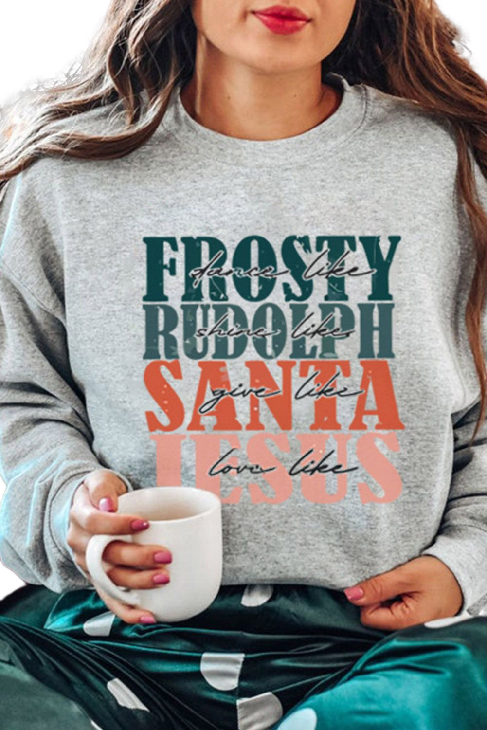 Frosty Rudolph Santa Jesus Graphic Long Sleeve Sweatshirt