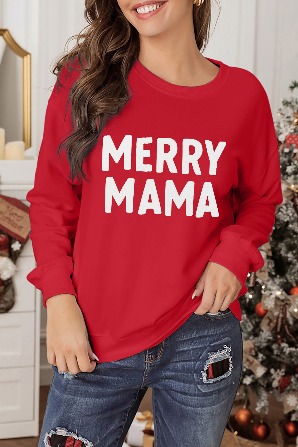 -2 MERRY MAMA Long Sleeve Pullover Sweatshirt