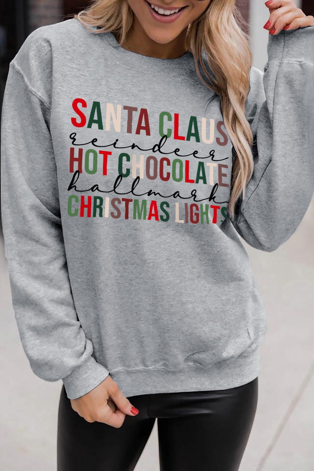 Christmas Letter Graphic Print Pullover Sweatshirt