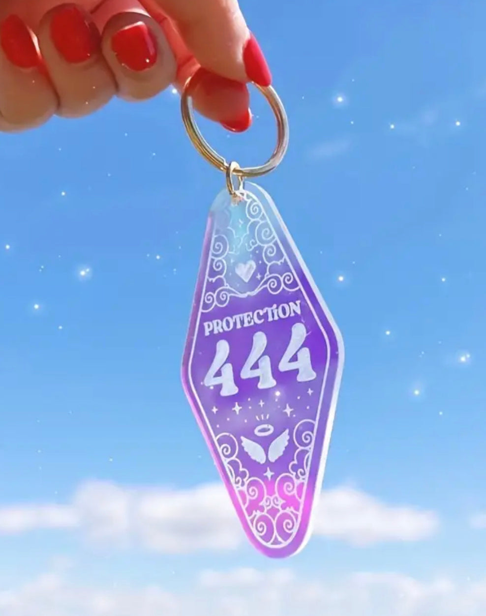 1pc Iridescent Acrylic Angel Number Motel Key Tag 1111 222 444 777 888 - Manifest Protection Balance Lucky Alignment - Aura Holographic Keychain