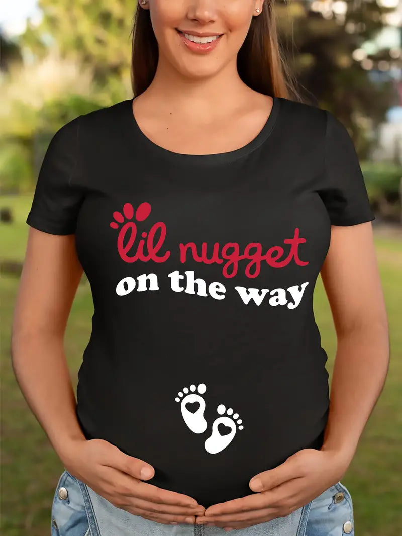 "Lil Nugget On The Way"" Maternity T-Shirt - Comfortable Short Sleeve Pregnancy Top"