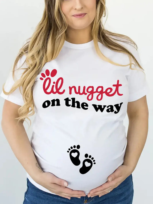"Lil Nugget On The Way"" Maternity T-Shirt - Comfortable Short Sleeve Pregnancy Top"