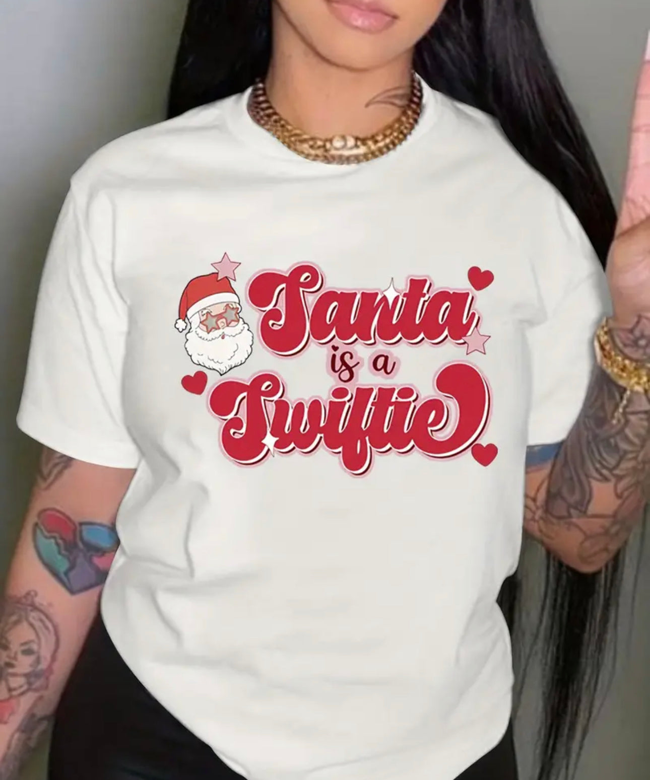 Christmas Santa Print T-Shirt, Santa Swiftie