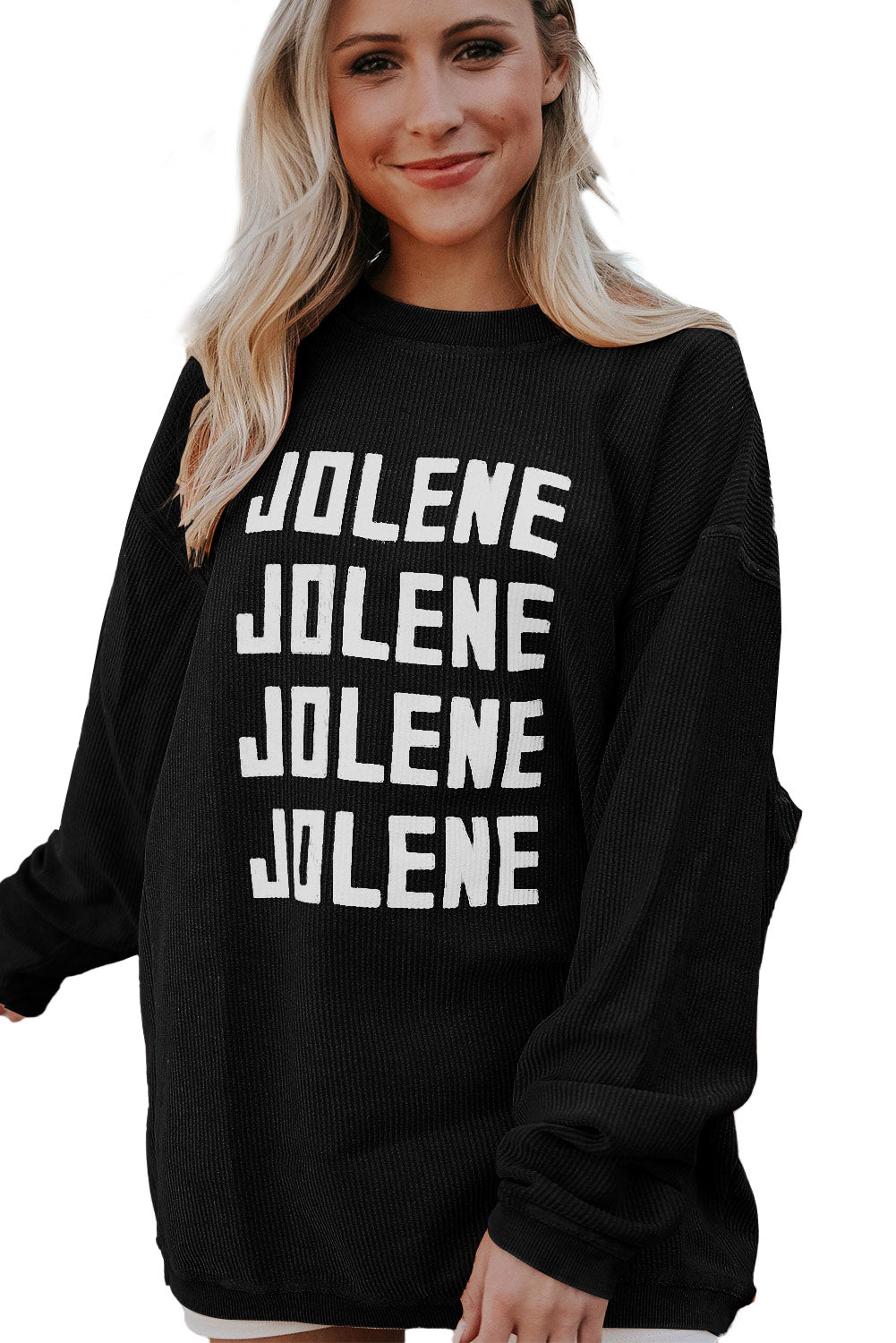 Black JOLENE Ribbed Corded Oversized Sweatshirt