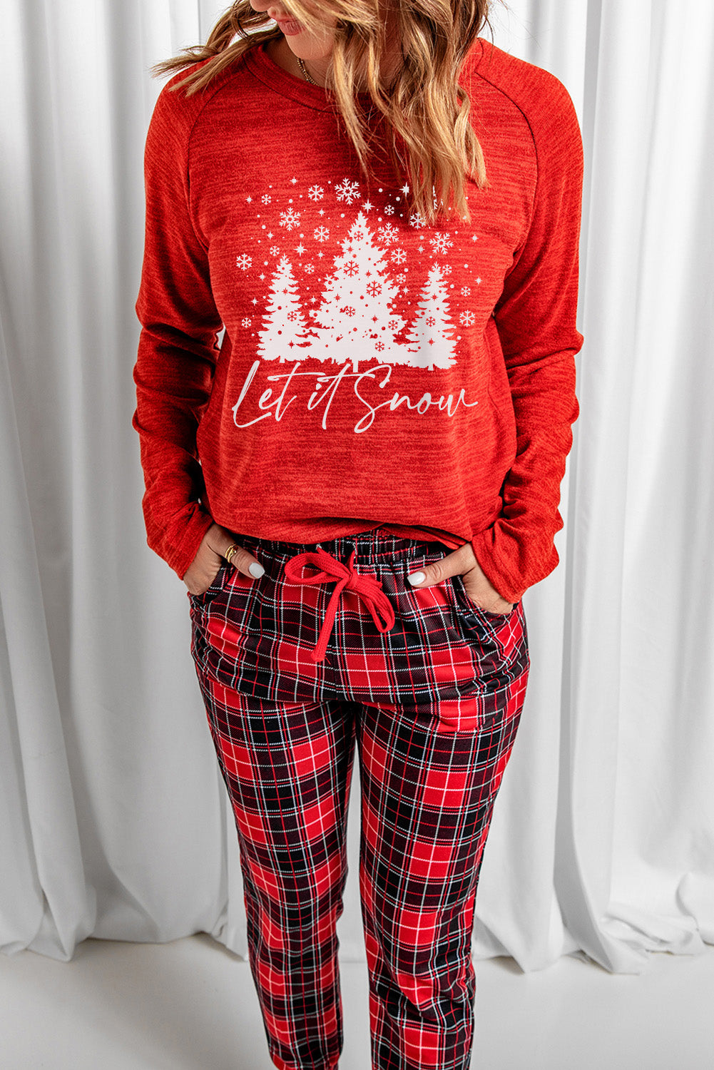 Let It Snow Christmas Plaid 2pcs Loungewear