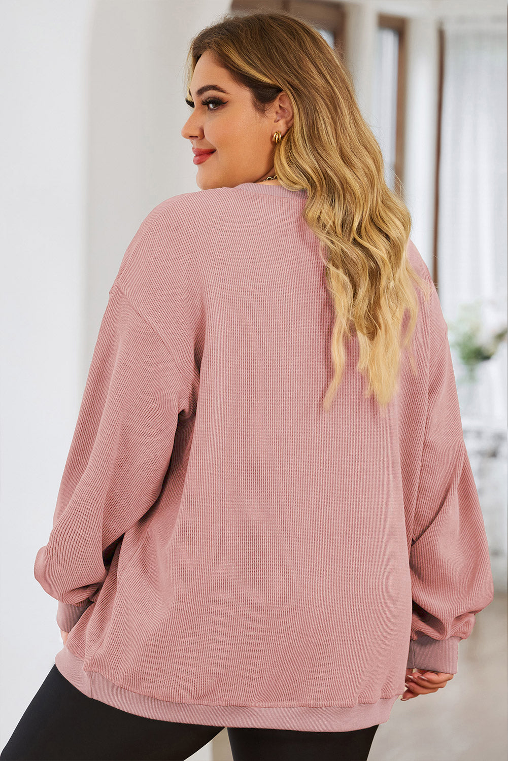 Pink Sequined Heart Shaped Corded Plus Size Sweatshirt