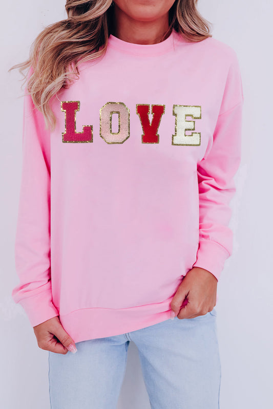 Pink Valentine LOVE Patch Sweatshirt
