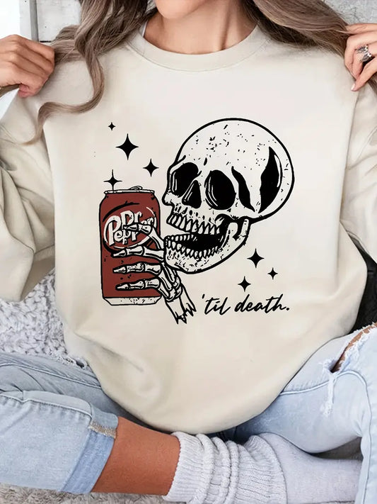 Skull Print Loose Sweatshirt, Casual Long Sleeve Crew Neck Sweatshirt, Women's Clothing