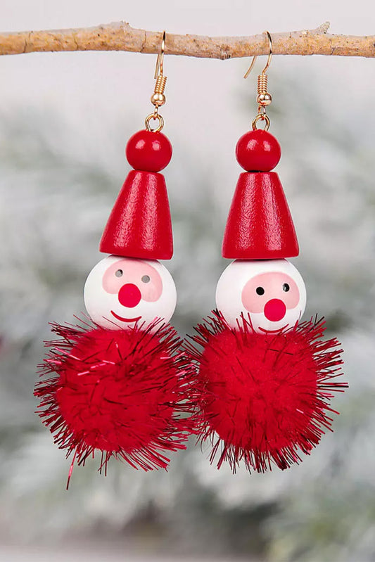 Fiery Red Christmas Glitter Elves Pom-Pom Earrings