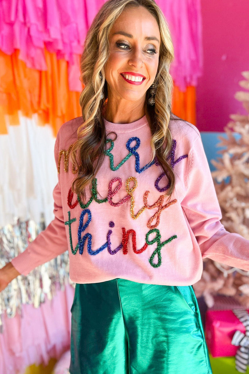Pink Merry Everything Script Sweater