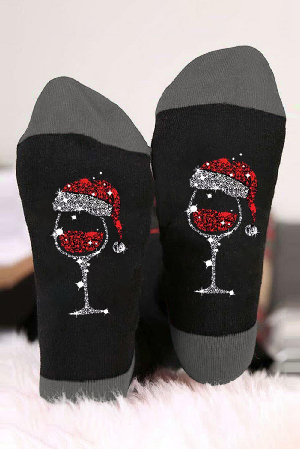 Philippine Gray Christmas Champagne Santa Hat Graphic Socks