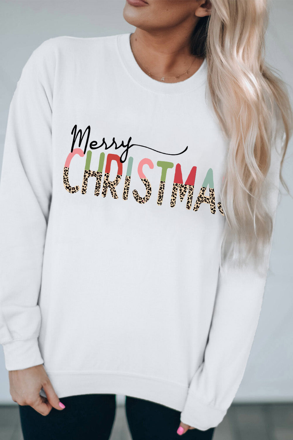 Merry Christmas Leopard Print Long Sleeve Sweatshirt