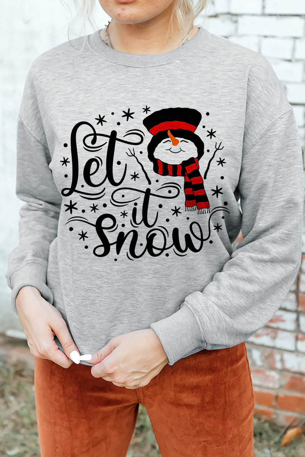 Gray Let it Snow Snowman Graphic Sweatshirt