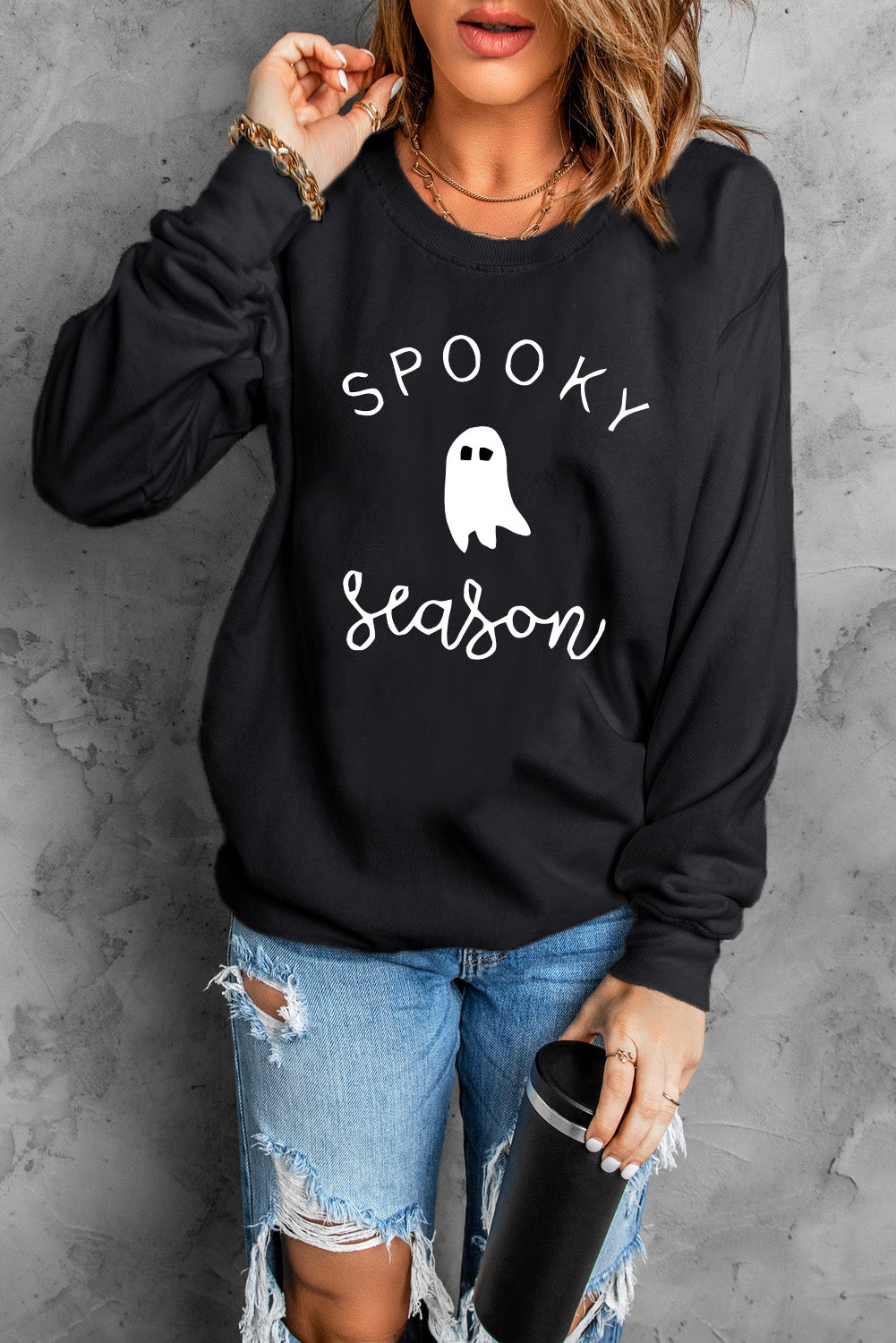 Black SPOOKY Season Ghost Graphic Sweatshirt