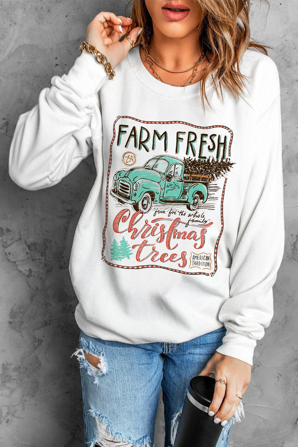 Christmas Tree Transport Graphic Print Sweatshirt