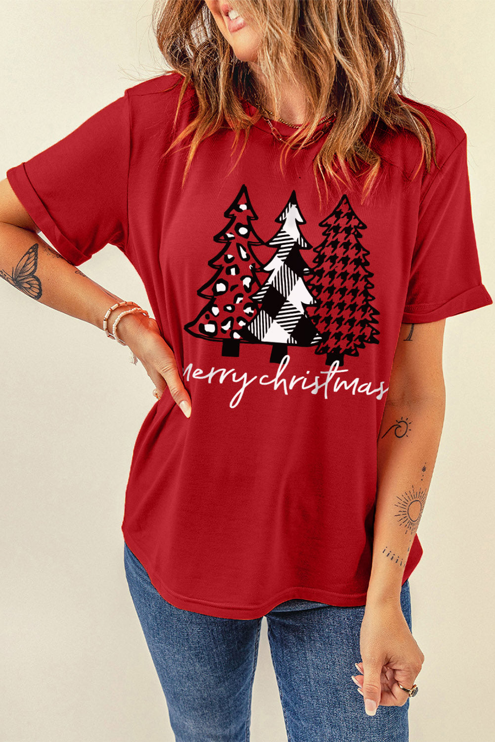 Red Merry Christmas Trees Graphic T Shirt