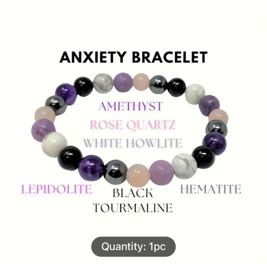 1pc Amethyst White Pine Stone, Mixed Round Bead Bracelet, Healing Meditation Bracelet, Stress Relief Gift For Men Women