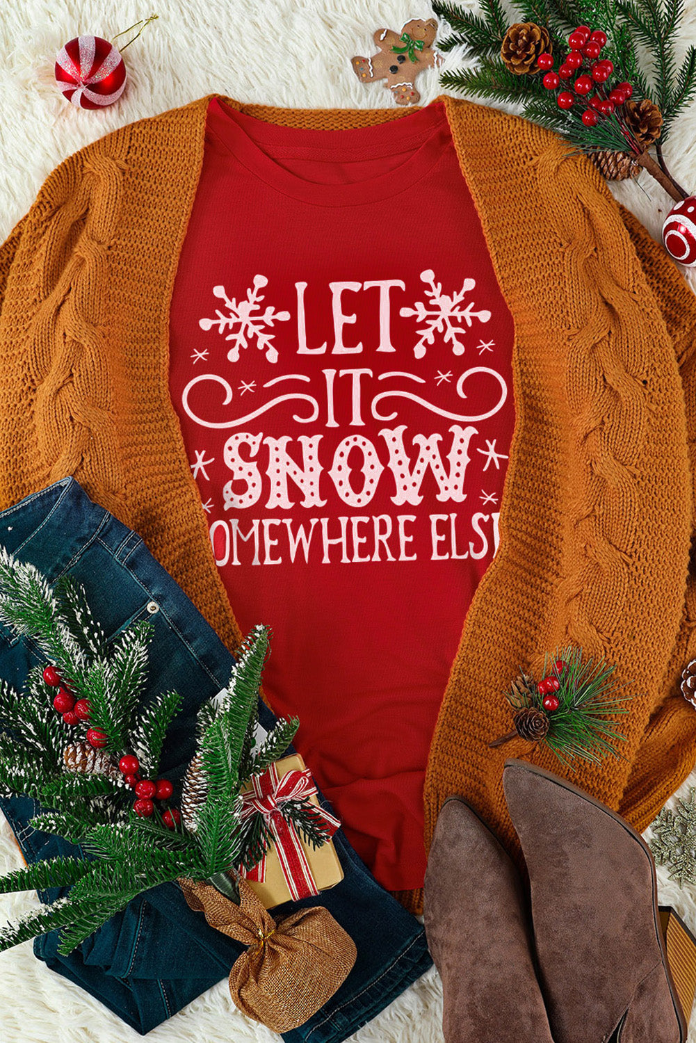 Let It Snow Somewhere Else Snowflake Print Graphic T Shirt