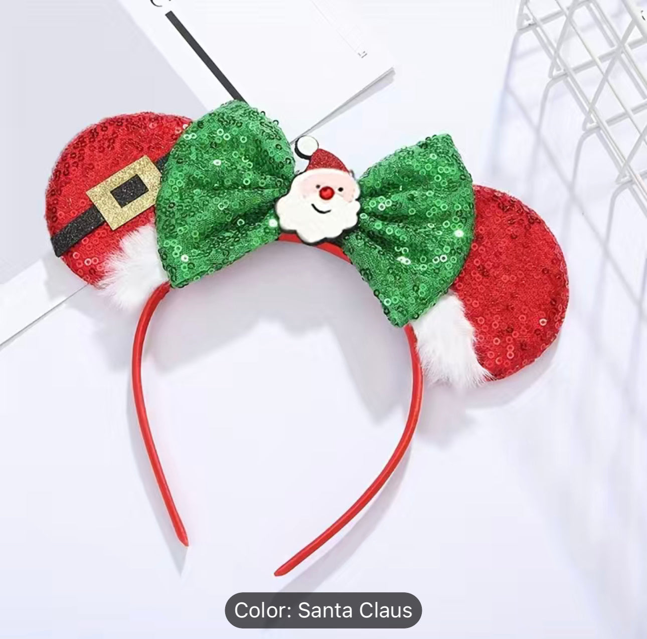 Christmas Sequins Bow Headband Cute Mouse Ears Decoration Head Hoop Santa Claus Headdress Hair Hoop