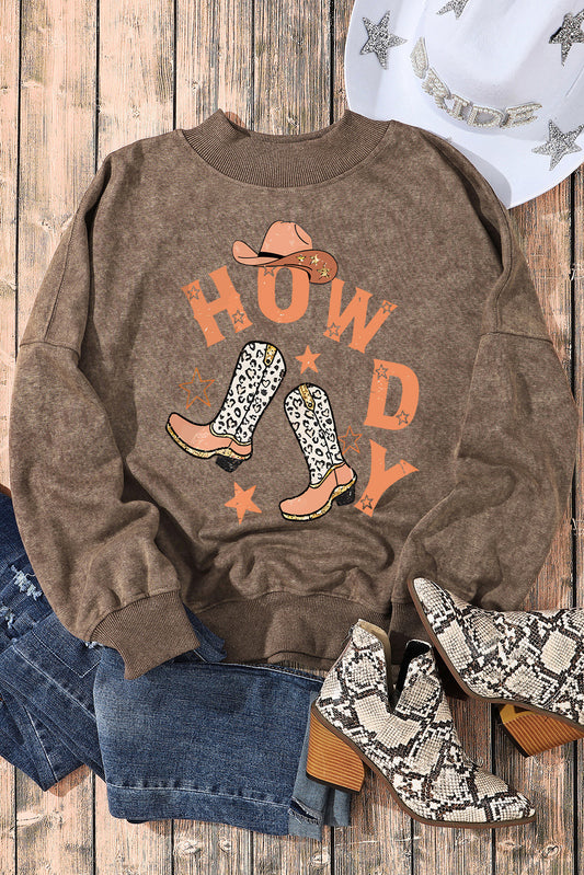 Brown HOWDY Western Fashion Graphic Sweatshirt