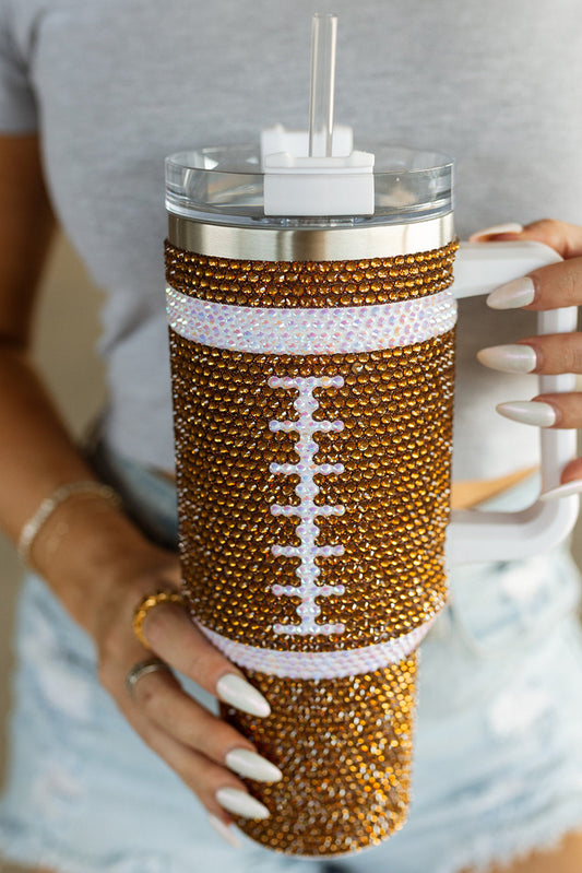 Chestnut Contrast Rhinestone Rugby 304 Stainless Steel Tumbler