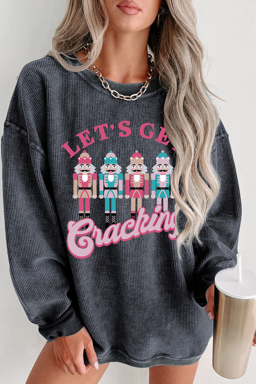 Gray Lets Get Cracking Nutcracker Graphic Corded Sweatshirt