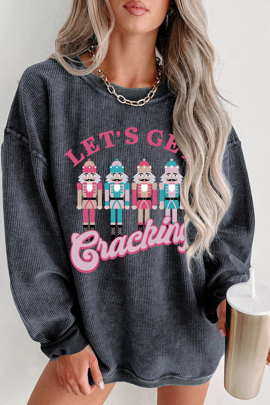 Gray Lets Get Cracking Nutcracker Graphic Corded Sweatshirt