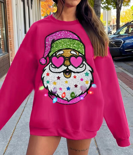 Christmas Santa Claus Print Sweatshirt, Y2K Long Sleeve Drop Shoulder Sweatshirt, Women's Clothing