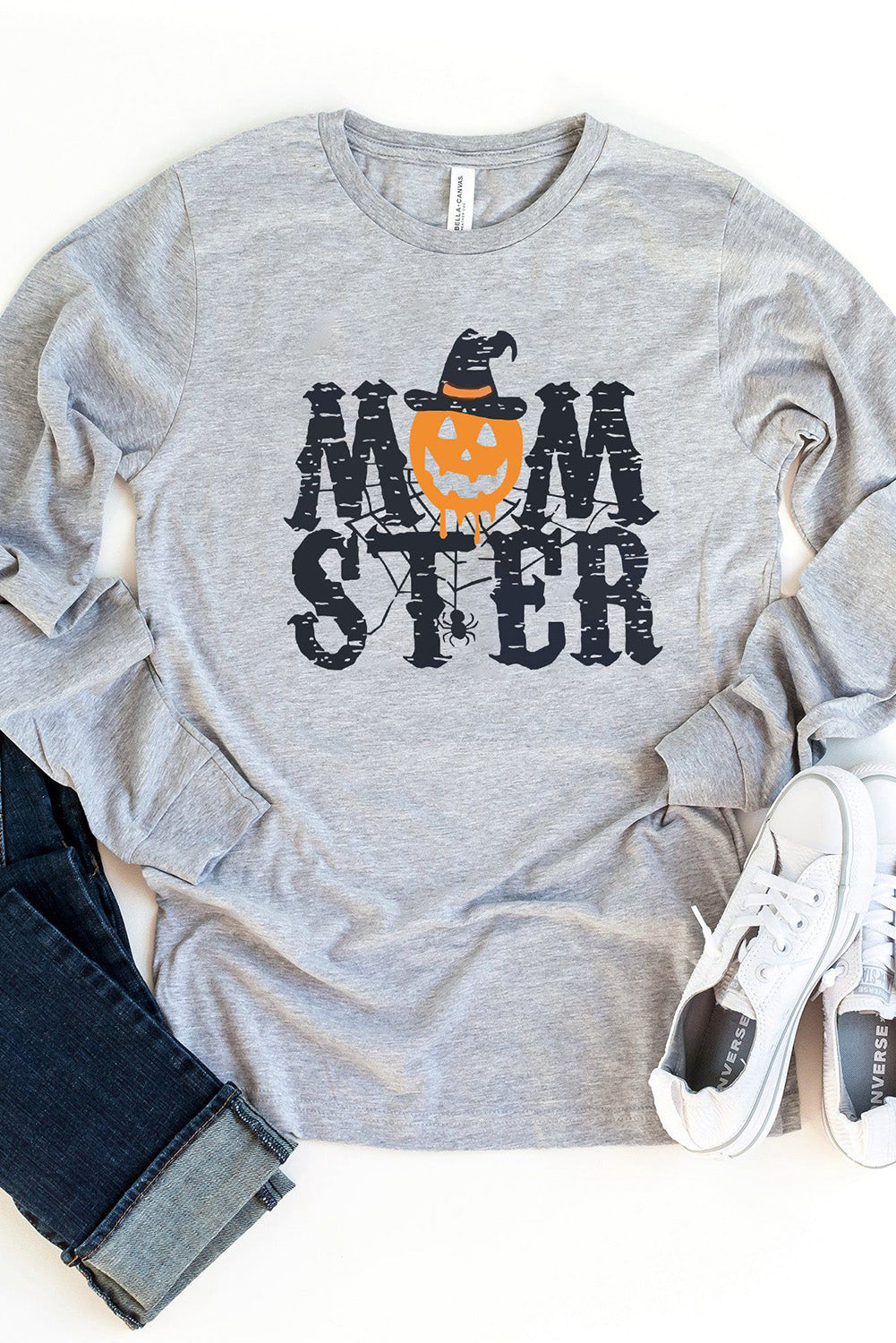 MOM STER Halloween Pumpkin Graphic Crew Neck Top
