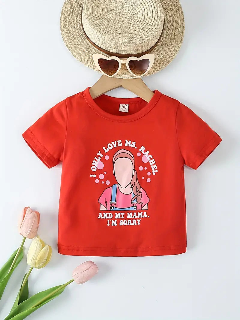 Ms. Rachel Kids shirt, Baby Kid Girls Cartoon Girl & Letter Print Short-sleeved T-Shirt - Cute and Comfortable