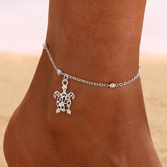 Turtle anklet, Ocean Style Hollow Out Turtle Pendant Thin Chain Anklet - Minimalist Foot Jewelry for a Stylish and Trendy Look