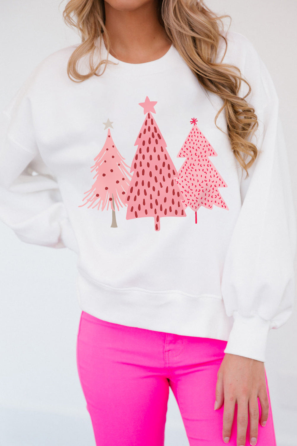 White Christmas Tree Dots Print Pullover Sweatshirt