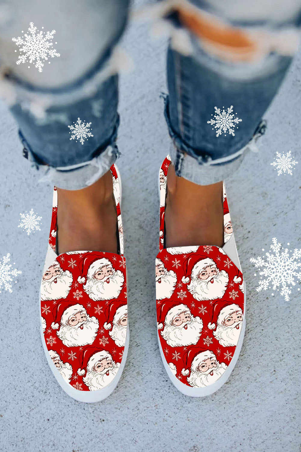 Red Santa Claus Print Slip-on Canvas Flats