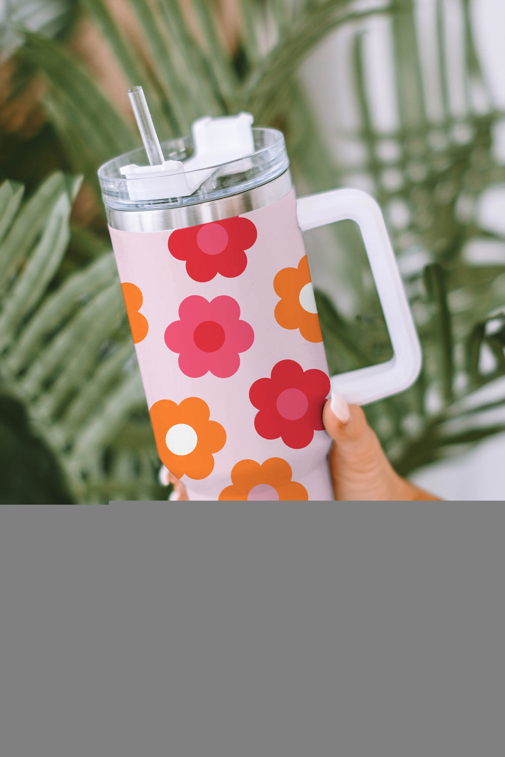 Multicolor Flower Print Handled Stainless Steel Vacuum Cup