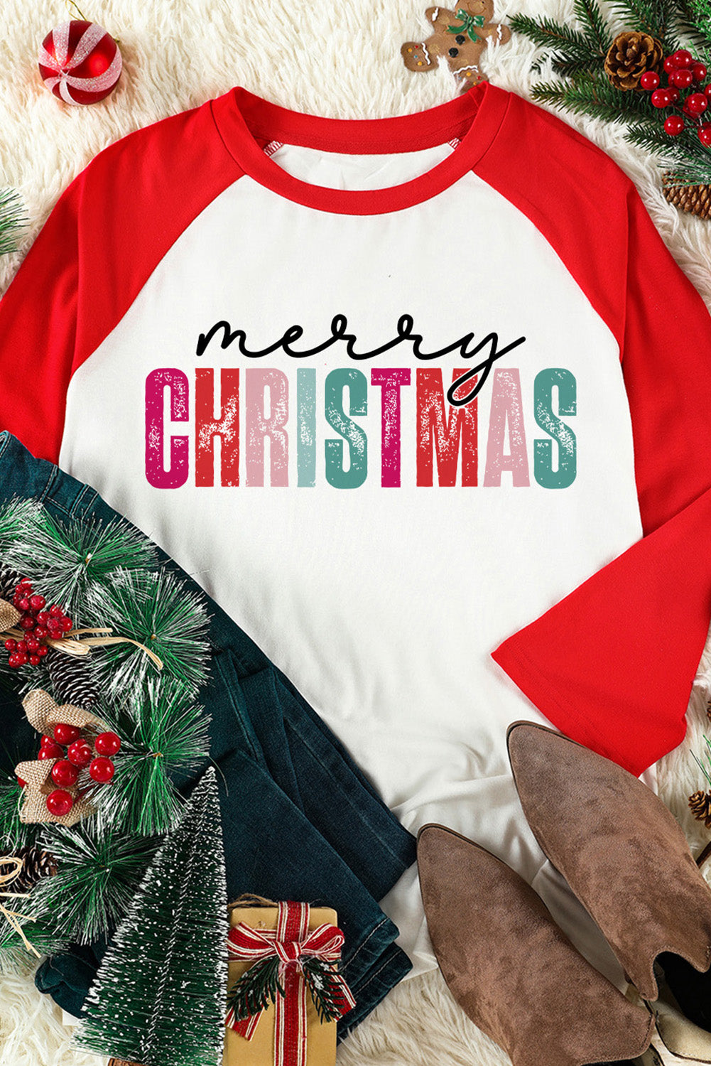 Merry CHRISTMAS Color Block Long Sleeve Top