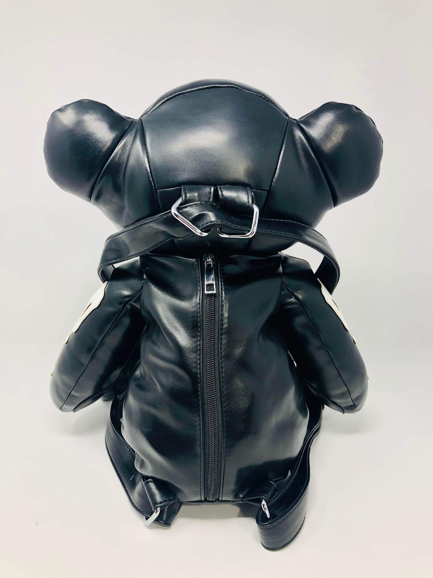 Black faux leather punk bear back pack