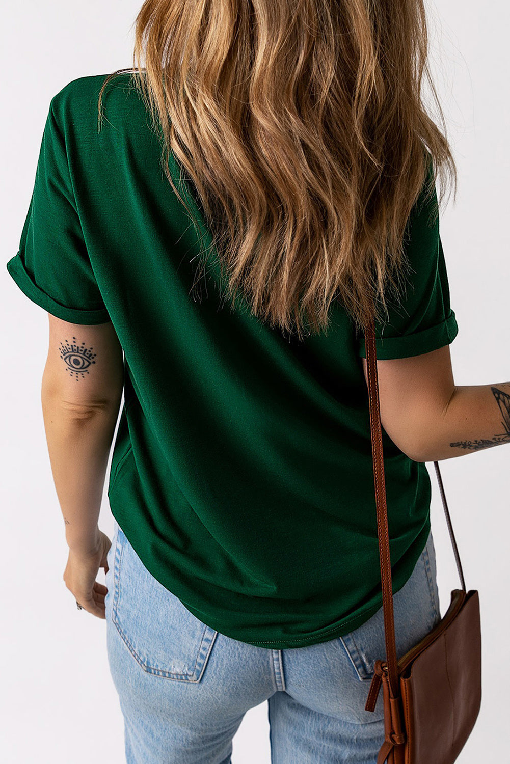 Green LUCKY Clover Puff Print Round Neck Casual T Shirt