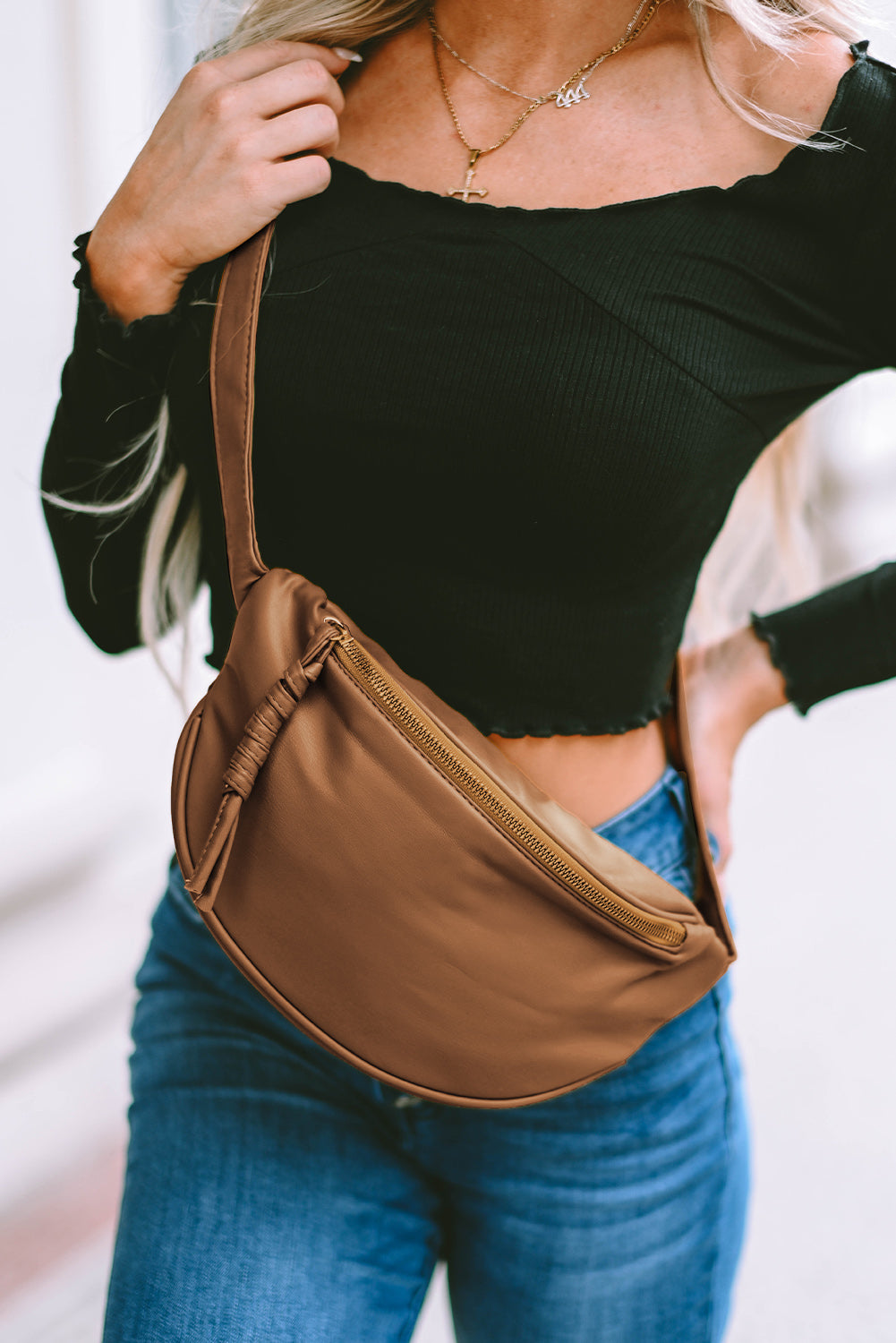 Ginger Faux Leather Zipper Crossbody Bag