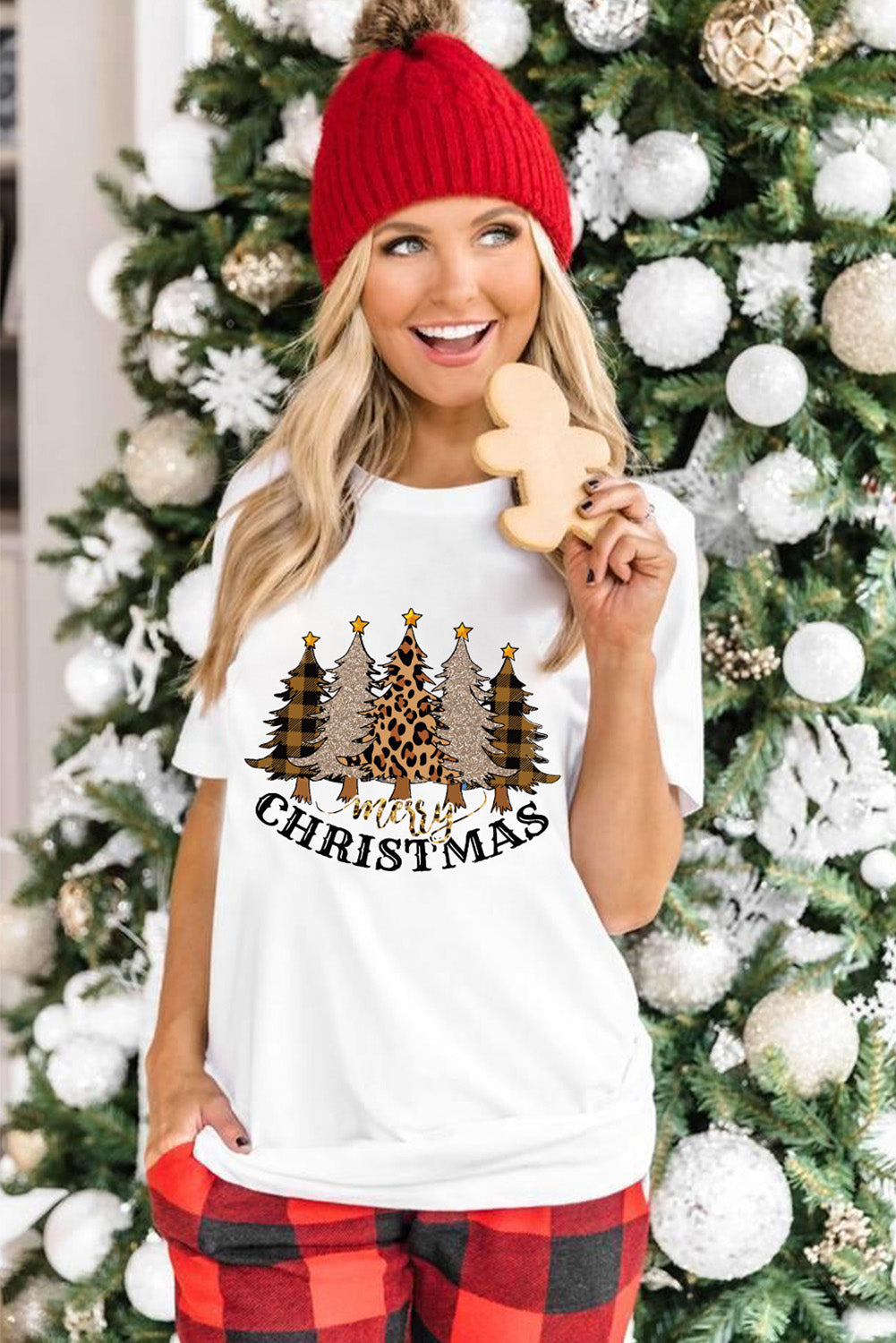 Merry Christmas Leopard Tree Print Short Sleeve T Shirt