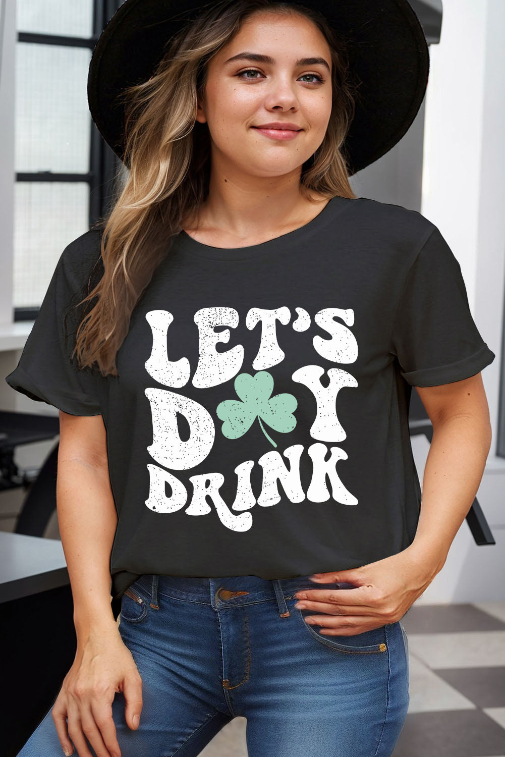 Black LETS DAY DRINK Graphic Plus Tee