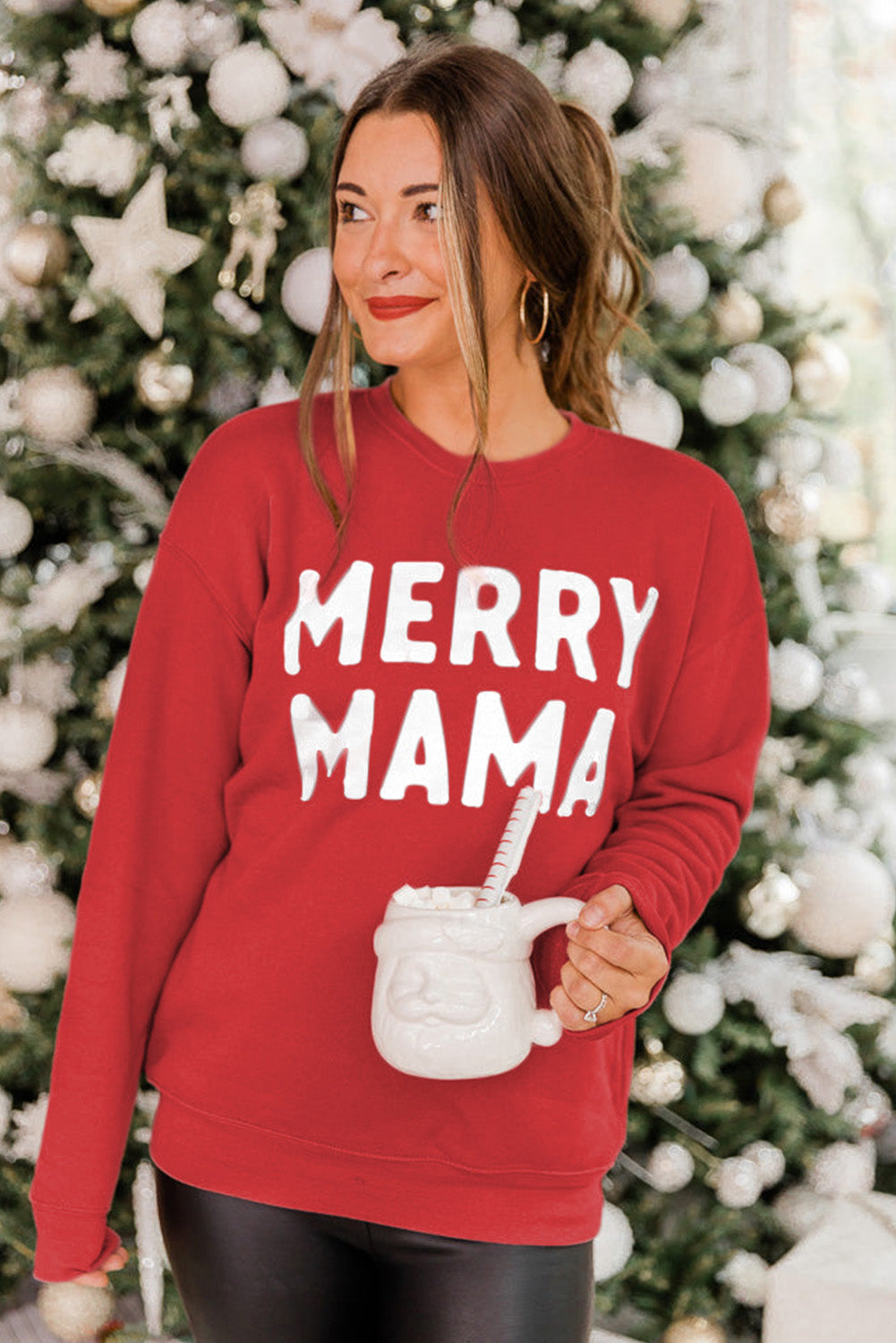 -2 MERRY MAMA Long Sleeve Pullover Sweatshirt