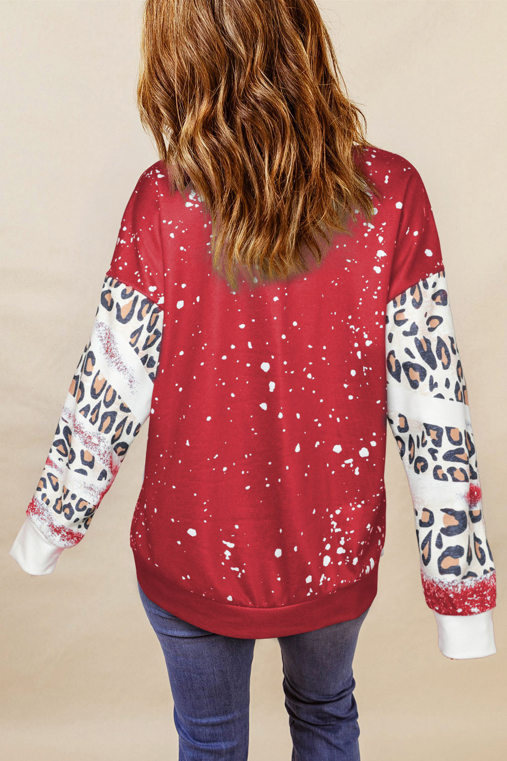 Christmas Tree Leopard Bleached Print Pullover Sweatshirt