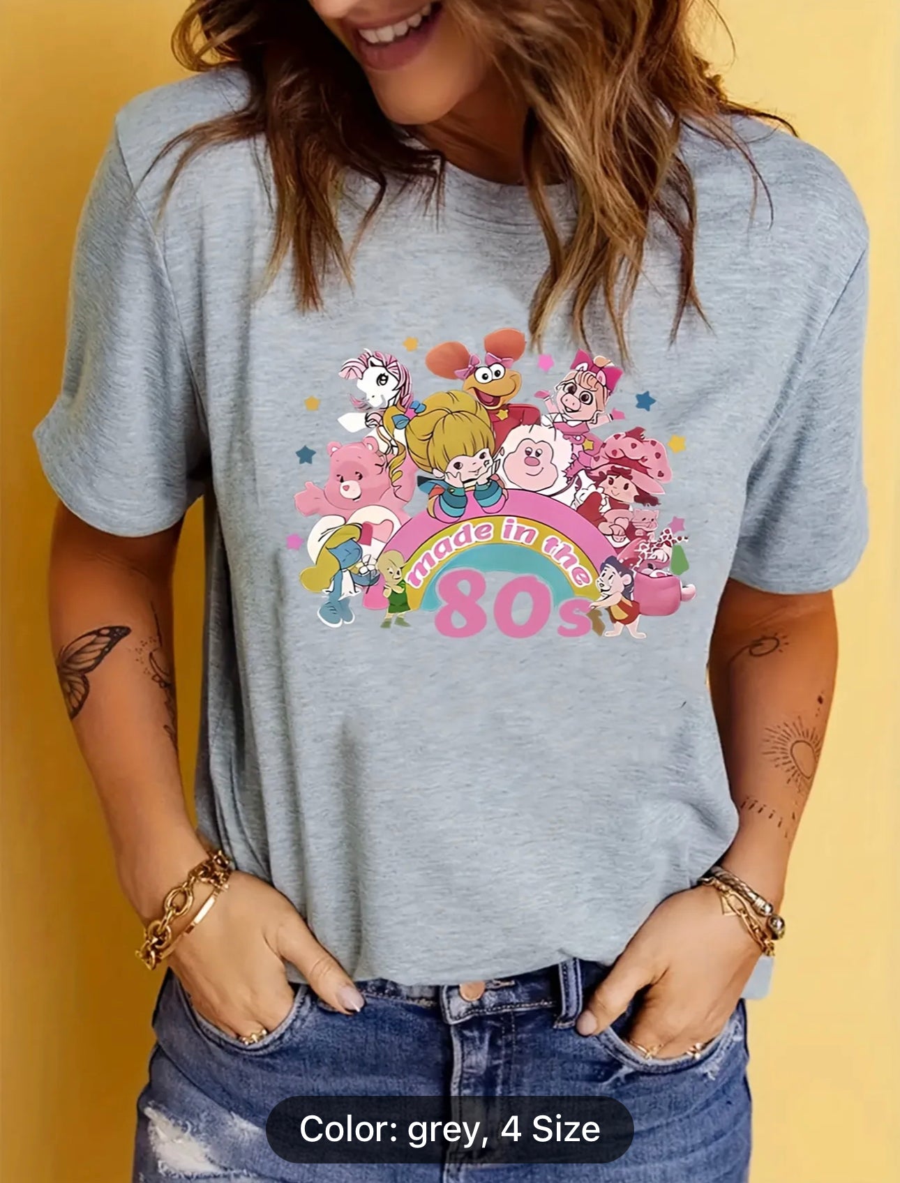 Cartoon Character Pattern Crew Neck T-Shirt, Casual Short Sleeve T-Shirt For Spring & Summer, Women's Clothing