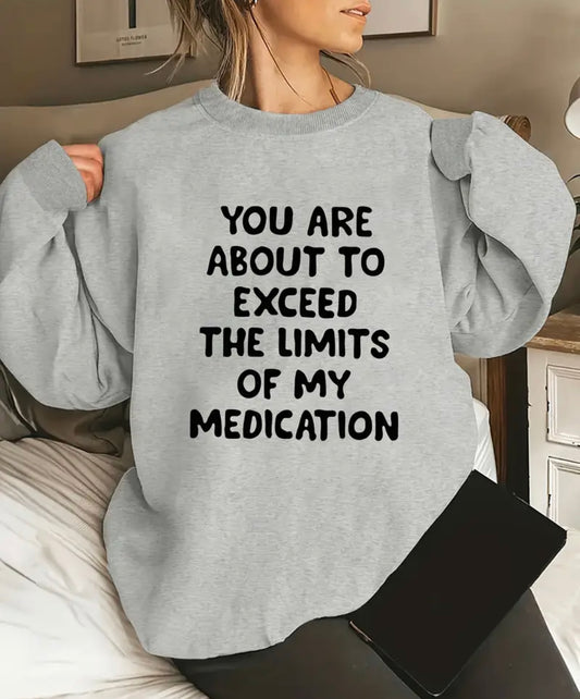Plus Size Casual Sweatshirt, Women's Plus Slogan Print Long Sleeve Crew Neck Slight Stretch Pullover Sweatshirt